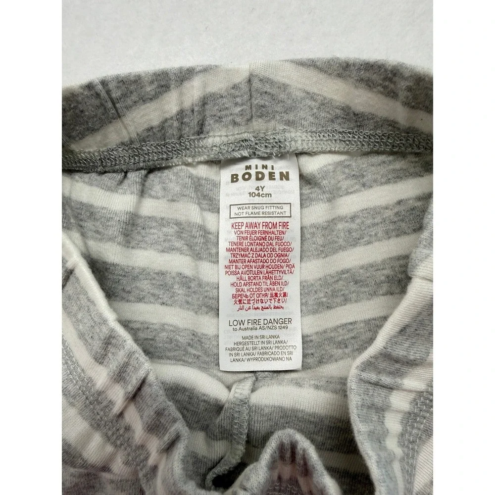 Mini Boden Kids Gray White Striped Pajama Pants Red Cuffs 4Y 104cm NWOT New